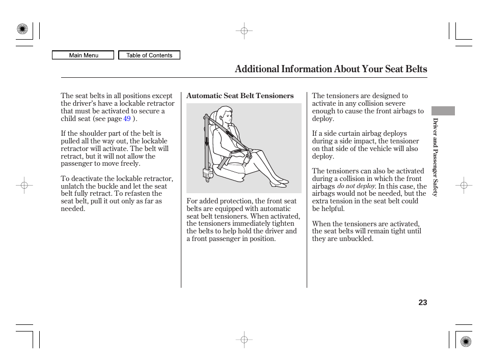 Additional information about your seat belts | Acura 2010 RL User Manual | Page 26 / 551