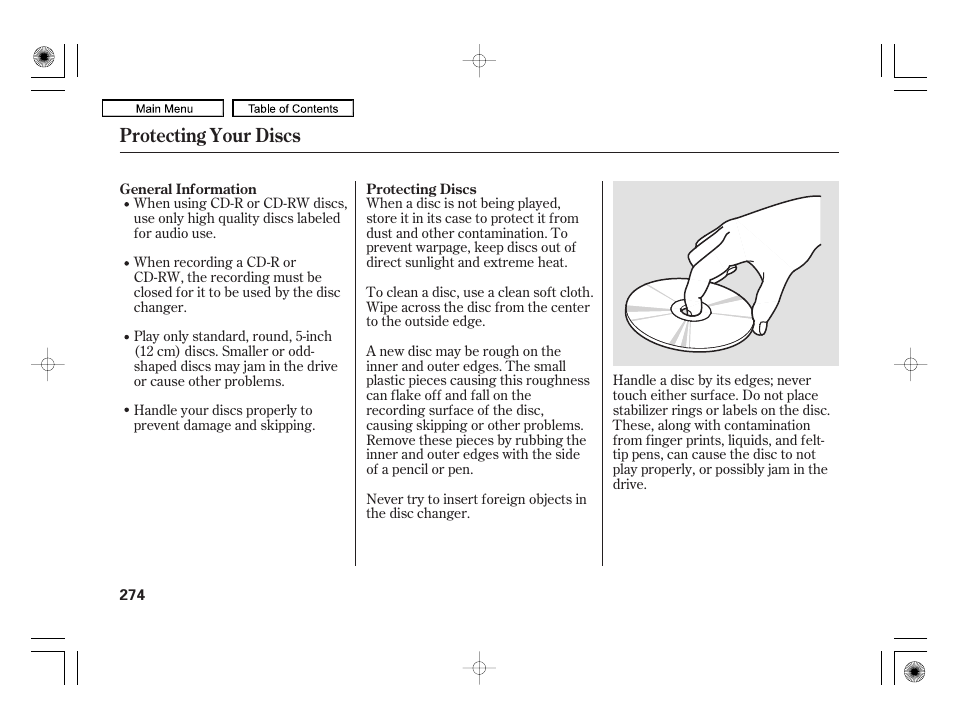 Protecting your discs | Acura 2010 RL User Manual | Page 277 / 551