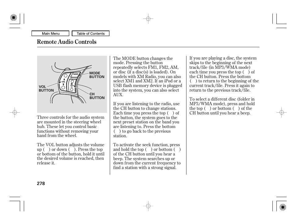 Remote audio controls | Acura 2010 RL User Manual | Page 281 / 551