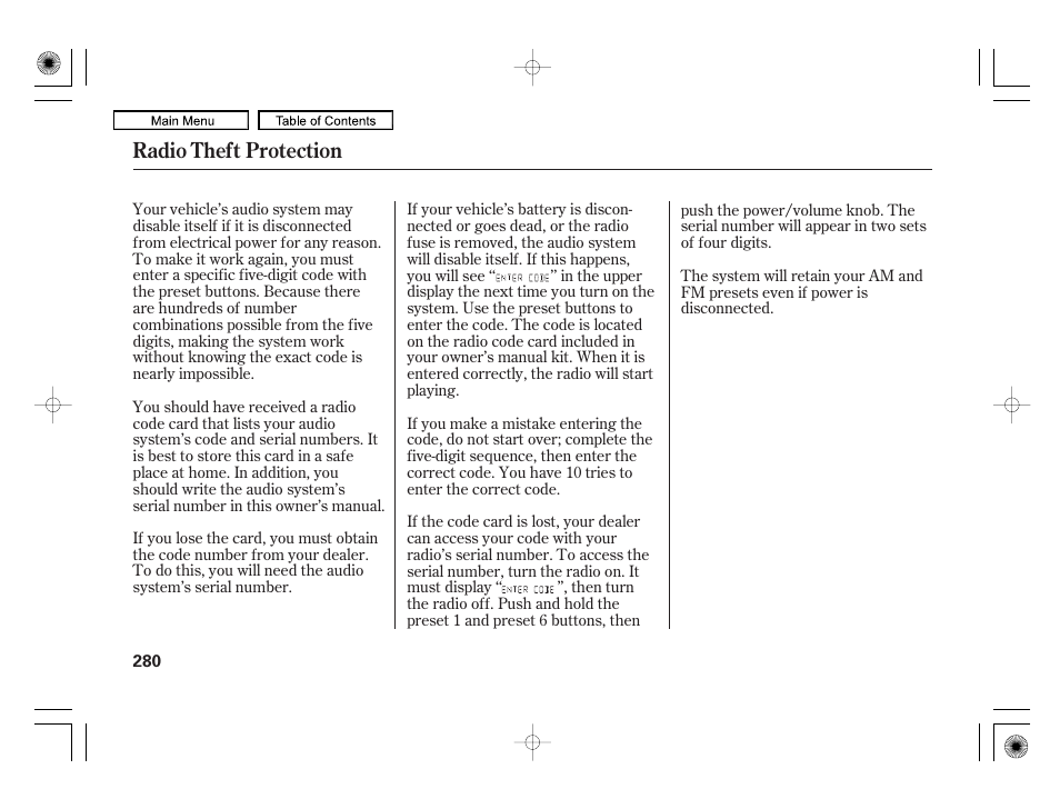 Radio theft protection | Acura 2010 RL User Manual | Page 283 / 551