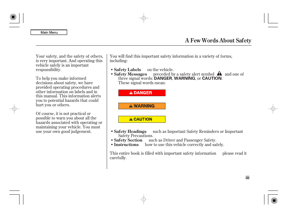 A few words about safety | Acura 2010 RL User Manual | Page 3 / 551