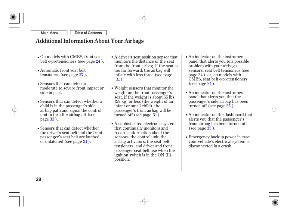Additional information about your airbags | Acura 2010 RL User Manual | Page 31 / 551