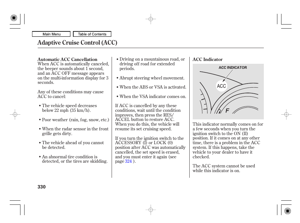 Adaptive cruise control (acc) | Acura 2010 RL User Manual | Page 333 / 551