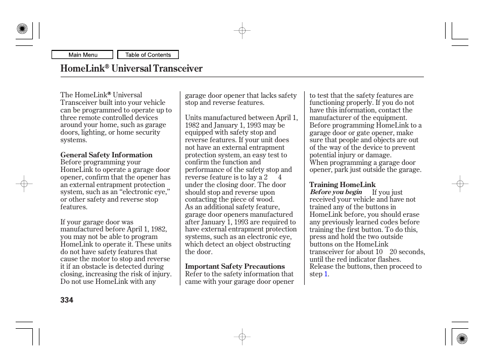 Homelink universal transceiver | Acura 2010 RL User Manual | Page 337 / 551