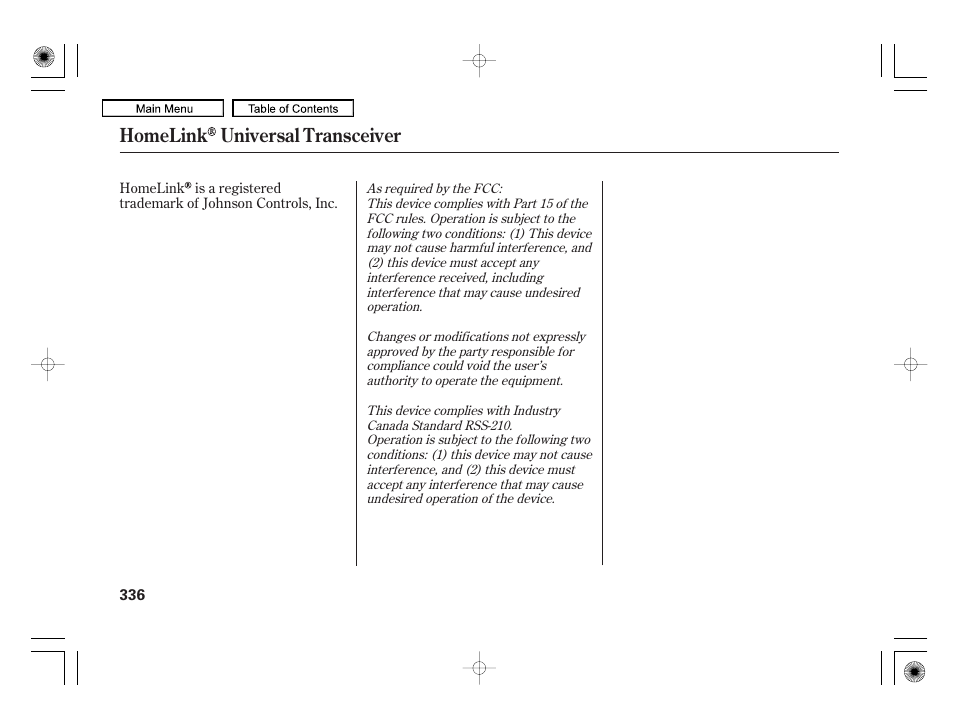 Homelink universal transceiver | Acura 2010 RL User Manual | Page 339 / 551