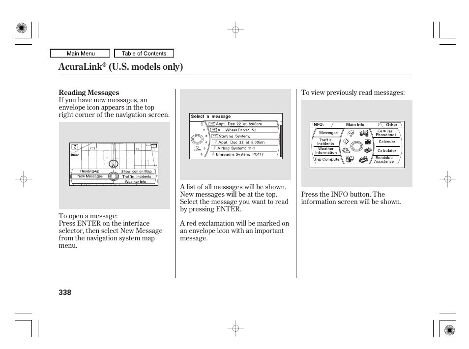 Acuralink (u.s. models only) | Acura 2010 RL User Manual | Page 341 / 551