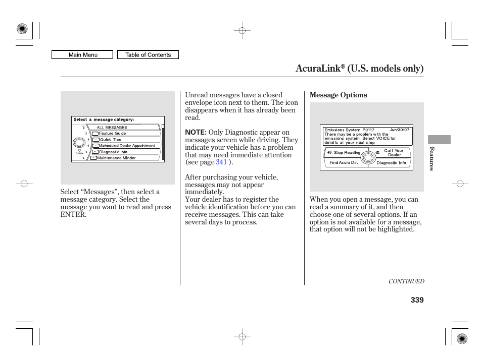 Acuralink (u.s. models only) | Acura 2010 RL User Manual | Page 342 / 551
