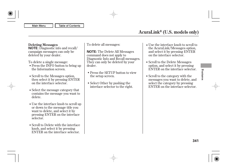 Acuralink (u.s. models only) | Acura 2010 RL User Manual | Page 344 / 551