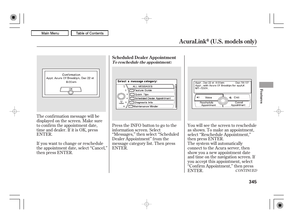 Acuralink (u.s. models only) | Acura 2010 RL User Manual | Page 348 / 551