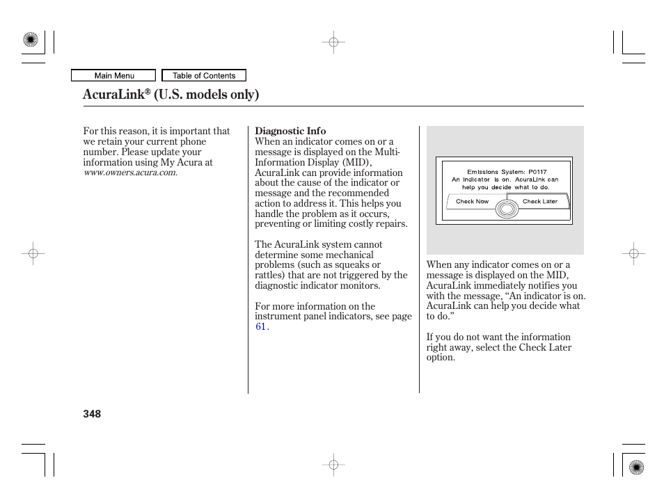 Acuralink (u.s. models only) | Acura 2010 RL User Manual | Page 351 / 551