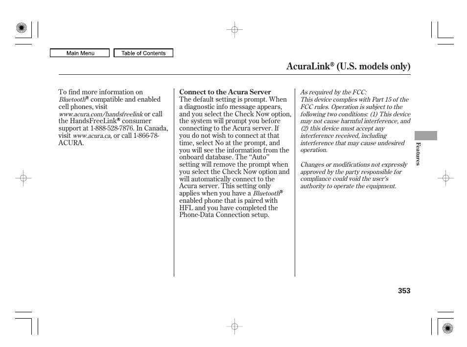 Acuralink (u.s. models only) | Acura 2010 RL User Manual | Page 356 / 551