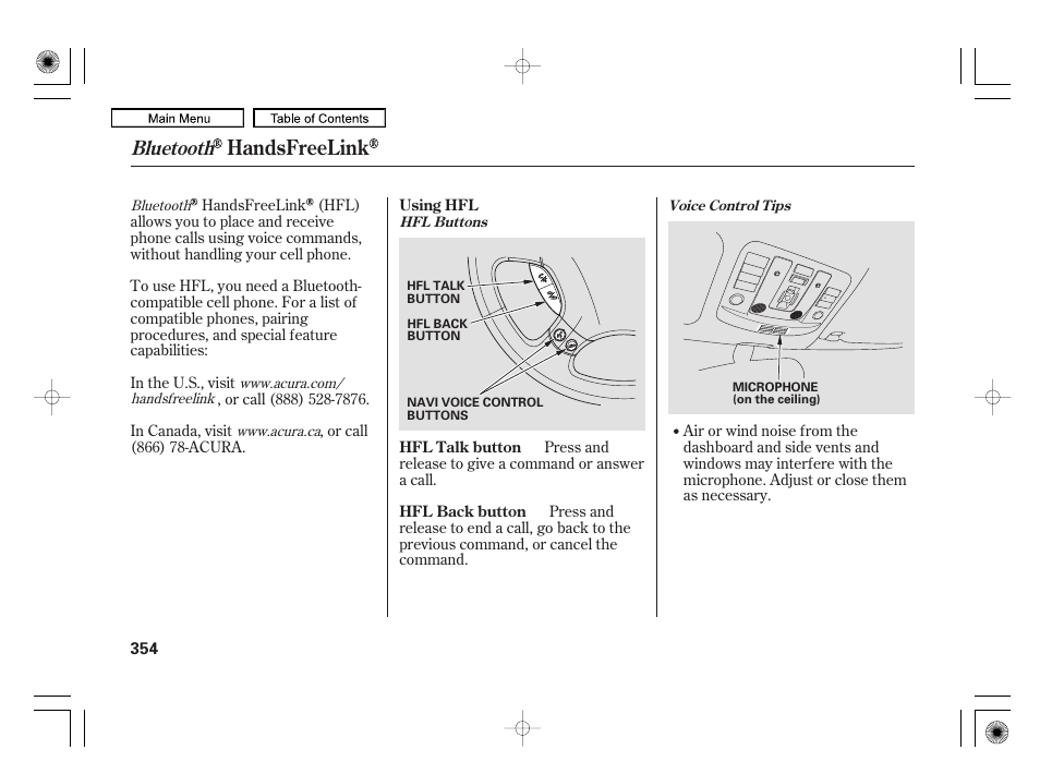 Handsfreelink, Bluetooth | Acura 2010 RL User Manual | Page 357 / 551