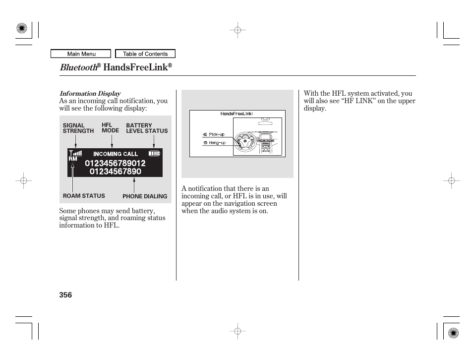 Handsfreelink, Bluetooth | Acura 2010 RL User Manual | Page 359 / 551