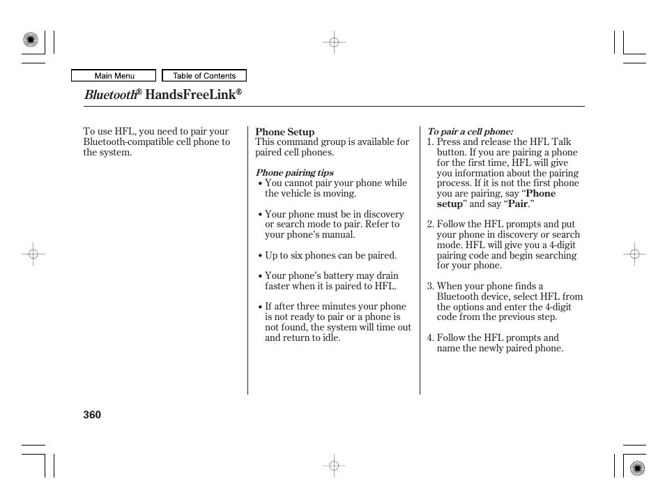 Handsfreelink, Bluetooth | Acura 2010 RL User Manual | Page 363 / 551