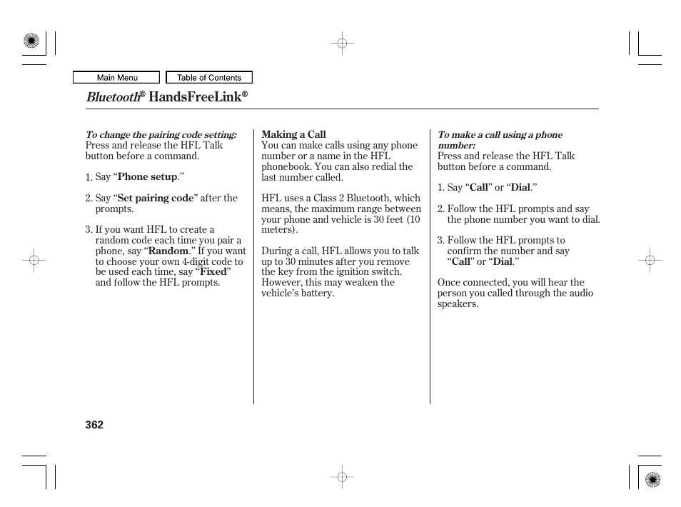 Handsfreelink, Bluetooth | Acura 2010 RL User Manual | Page 365 / 551