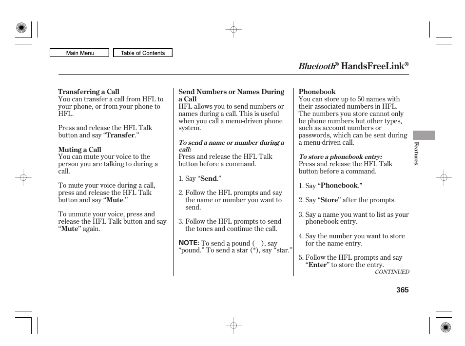 Handsfreelink, Bluetooth | Acura 2010 RL User Manual | Page 368 / 551