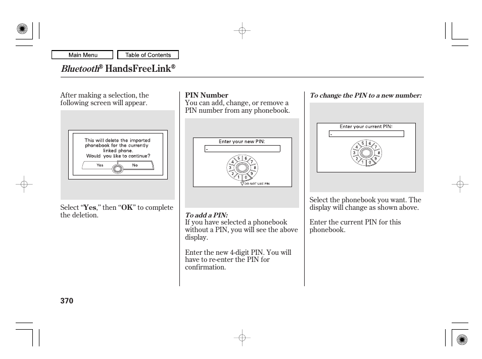 Handsfreelink, Bluetooth | Acura 2010 RL User Manual | Page 373 / 551