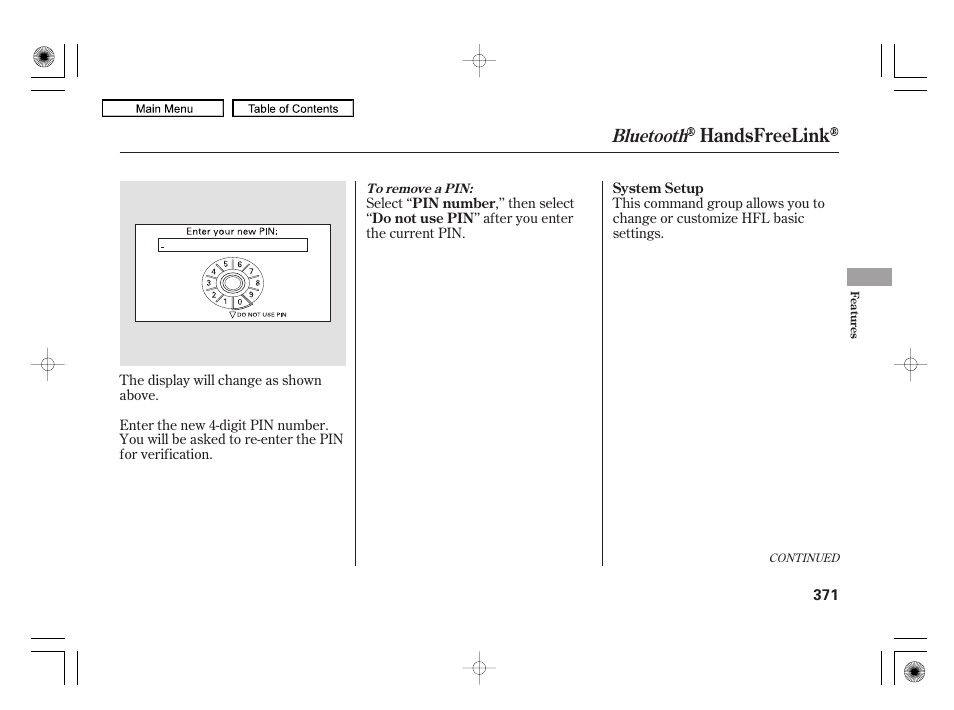 Handsfreelink, Bluetooth | Acura 2010 RL User Manual | Page 374 / 551