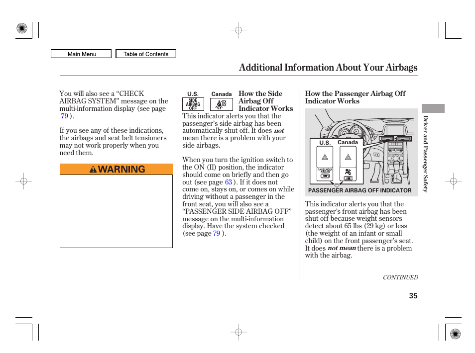 Additional information about your airbags | Acura 2010 RL User Manual | Page 38 / 551