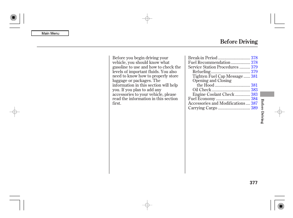 Before driving | Acura 2010 RL User Manual | Page 380 / 551