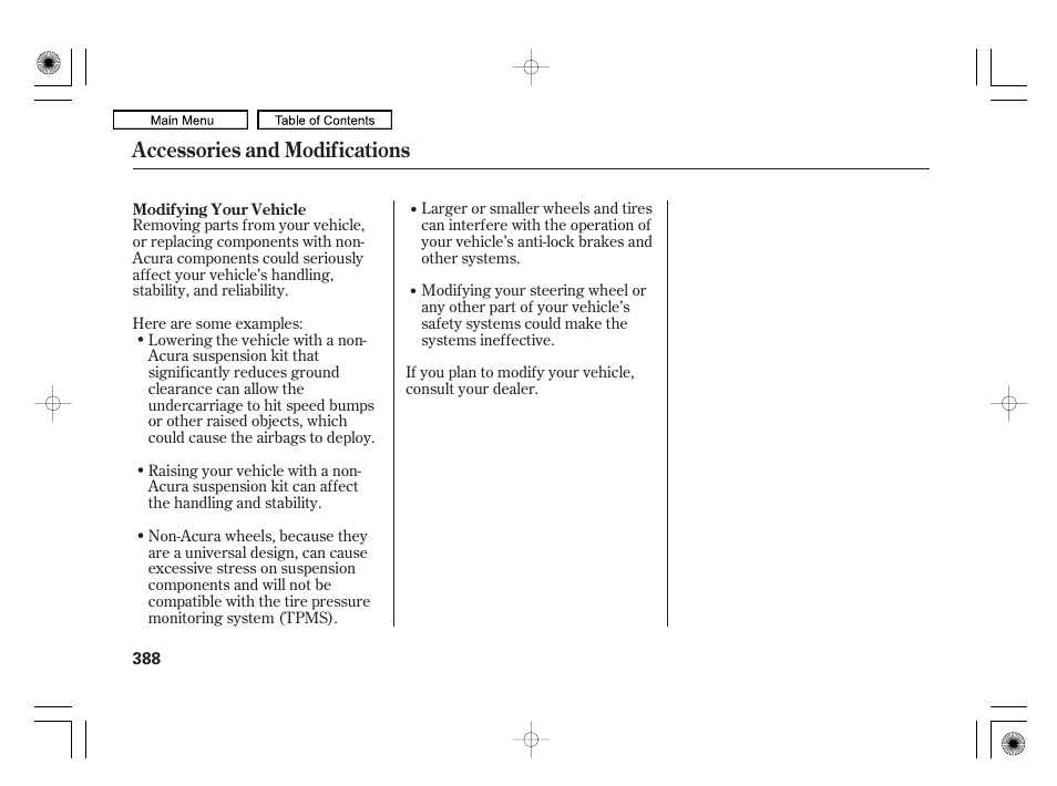 Accessories and modifications | Acura 2010 RL User Manual | Page 391 / 551