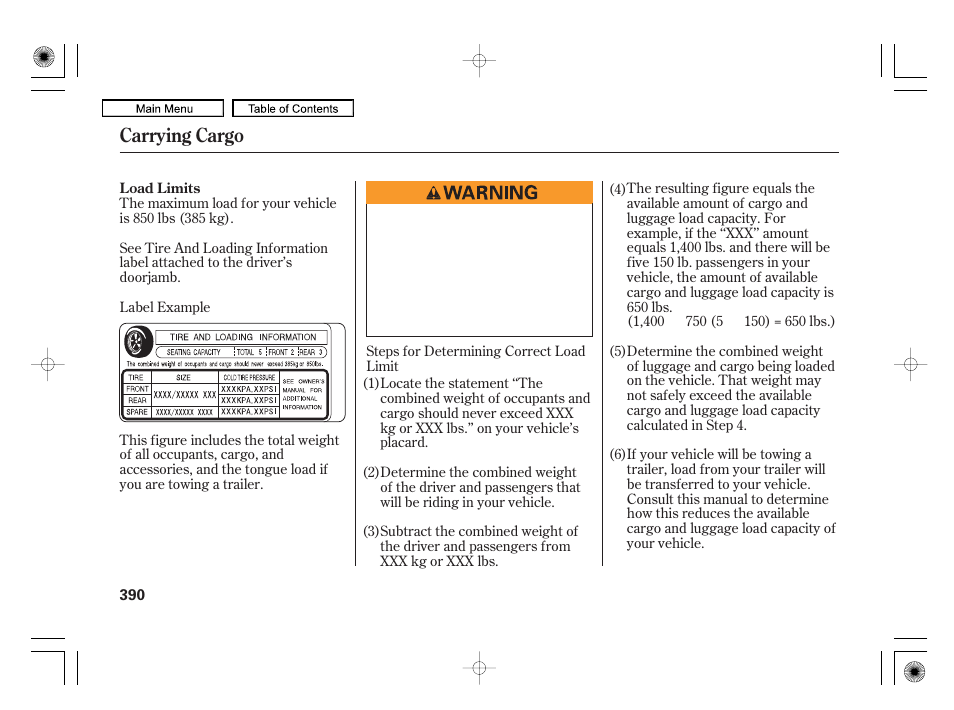 Carrying cargo | Acura 2010 RL User Manual | Page 393 / 551