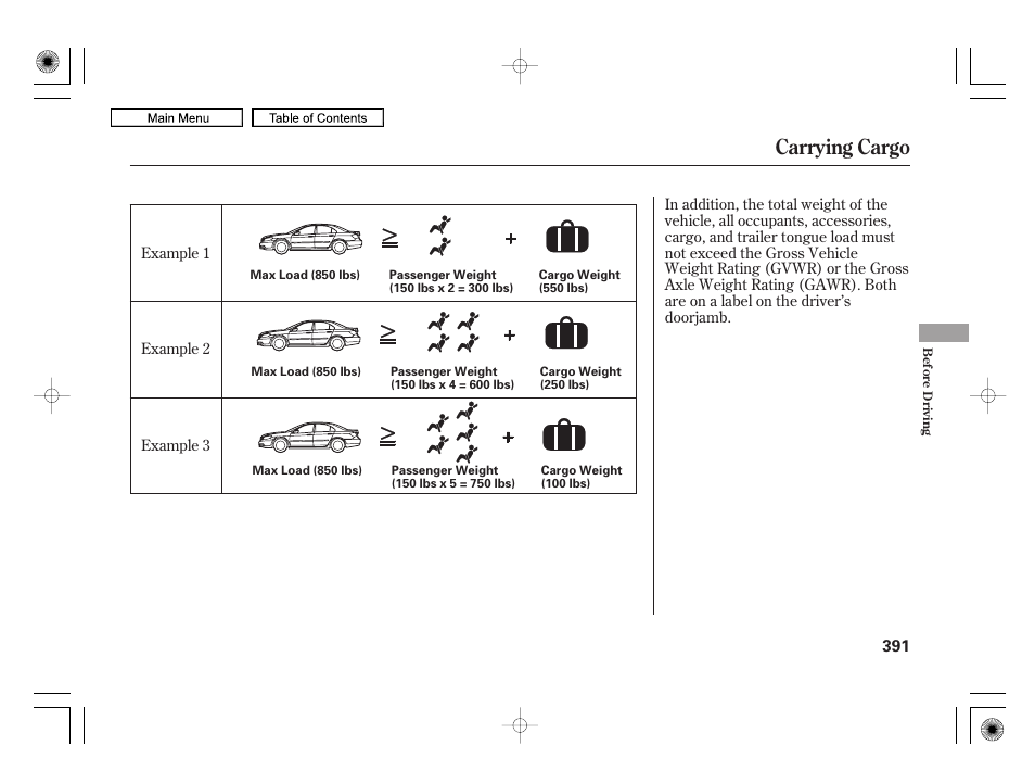 Carrying cargo | Acura 2010 RL User Manual | Page 394 / 551