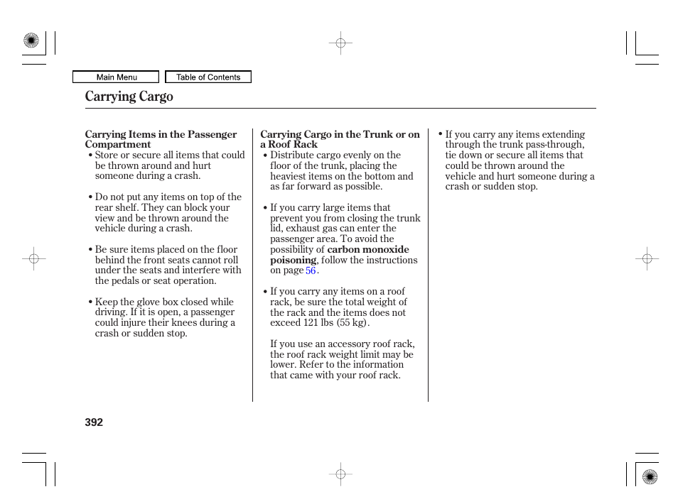 Carrying cargo | Acura 2010 RL User Manual | Page 395 / 551
