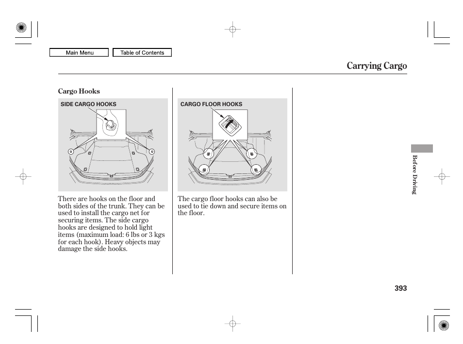 Carrying cargo | Acura 2010 RL User Manual | Page 396 / 551