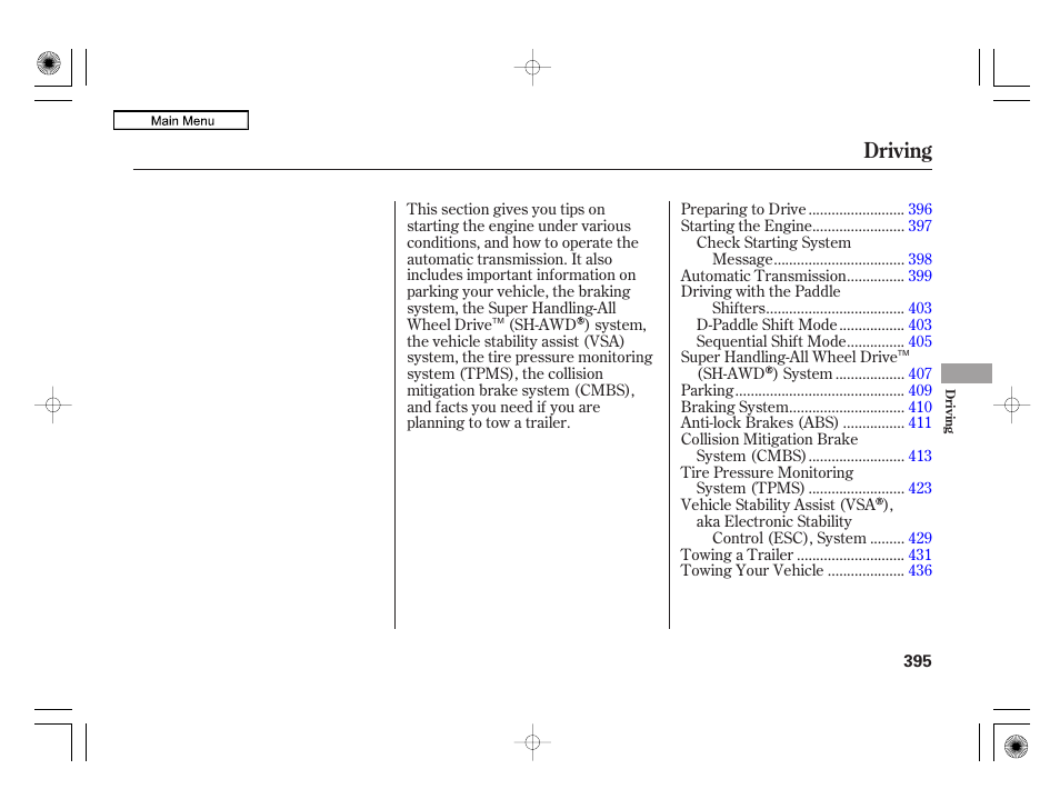 Driving | Acura 2010 RL User Manual | Page 398 / 551