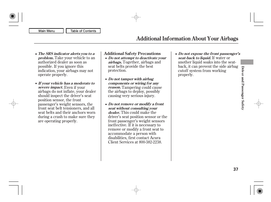 Additional information about your airbags | Acura 2010 RL User Manual | Page 40 / 551