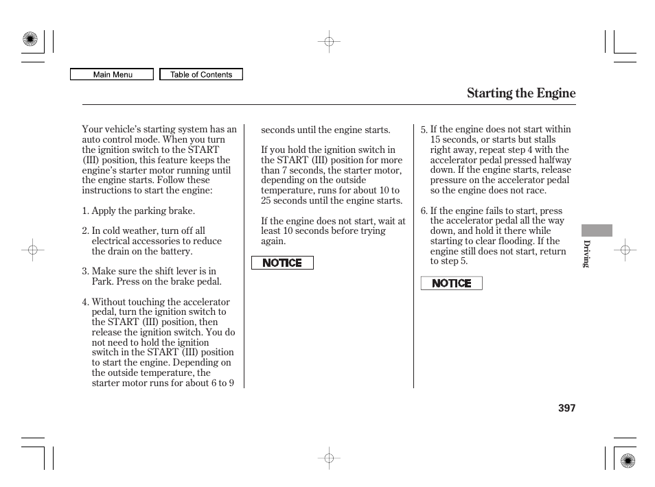 Starting the engine | Acura 2010 RL User Manual | Page 400 / 551