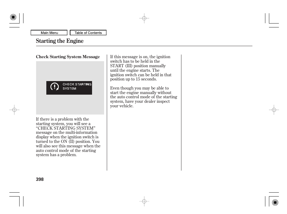 Starting the engine | Acura 2010 RL User Manual | Page 401 / 551