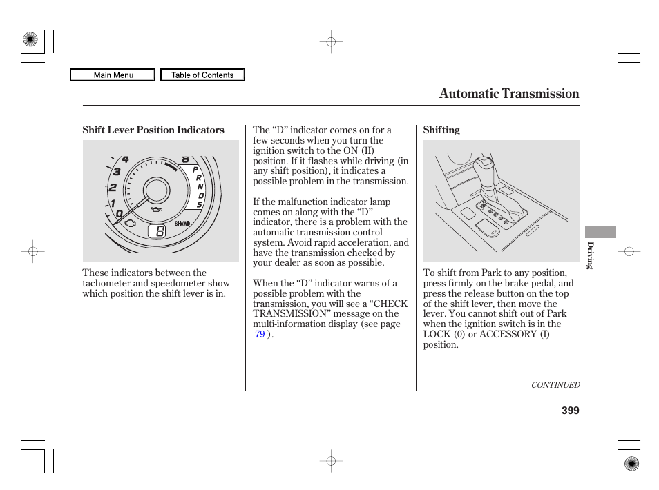 Automatic transmission | Acura 2010 RL User Manual | Page 402 / 551