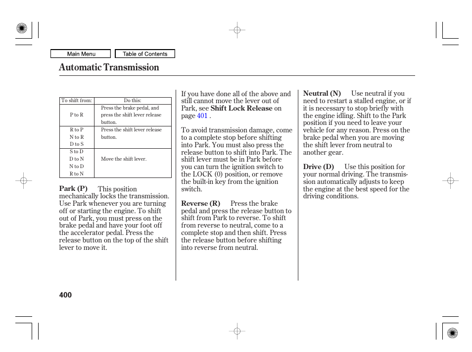 Automatic transmission | Acura 2010 RL User Manual | Page 403 / 551
