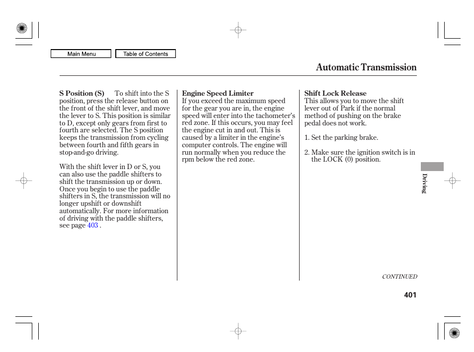 Automatic transmission | Acura 2010 RL User Manual | Page 404 / 551