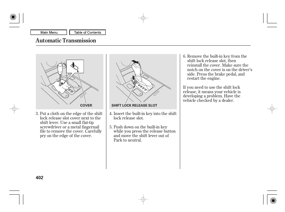 Automatic transmission | Acura 2010 RL User Manual | Page 405 / 551