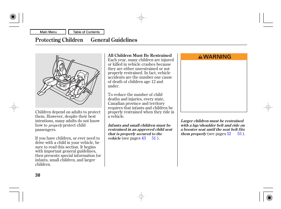 Protecting children general guidelines | Acura 2010 RL User Manual | Page 41 / 551