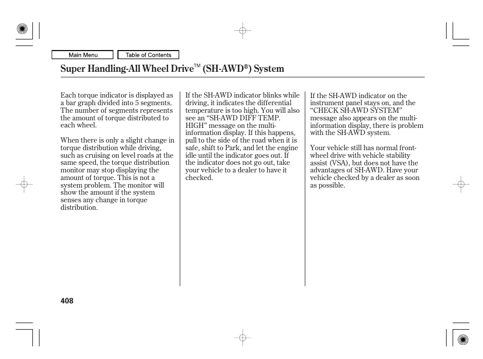 Super handling-all wheel drive (sh-awd ) system | Acura 2010 RL User Manual | Page 411 / 551