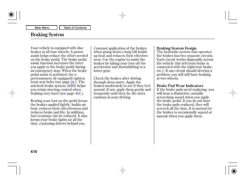 Braking system | Acura 2010 RL User Manual | Page 413 / 551