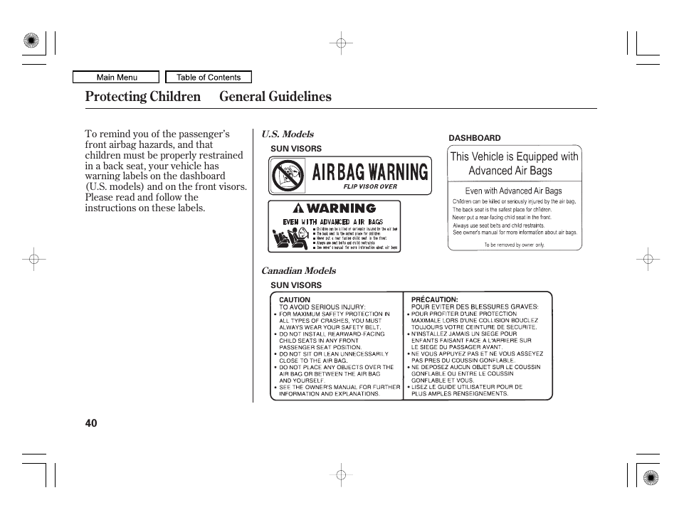 Protecting children general guidelines | Acura 2010 RL User Manual | Page 43 / 551