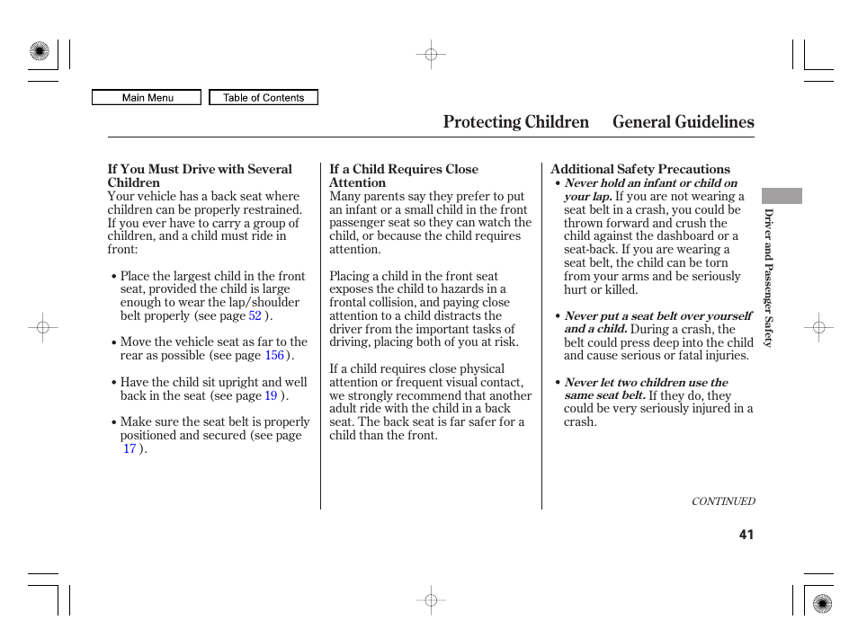 Protecting children general guidelines | Acura 2010 RL User Manual | Page 44 / 551