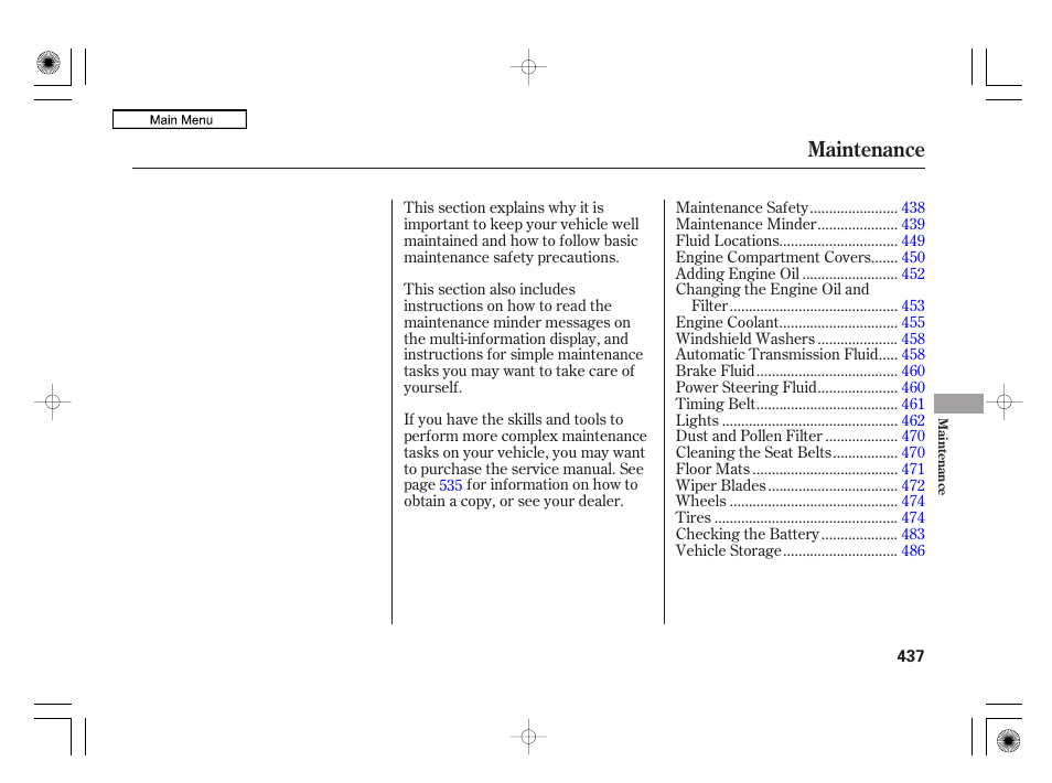 Maintenance | Acura 2010 RL User Manual | Page 440 / 551