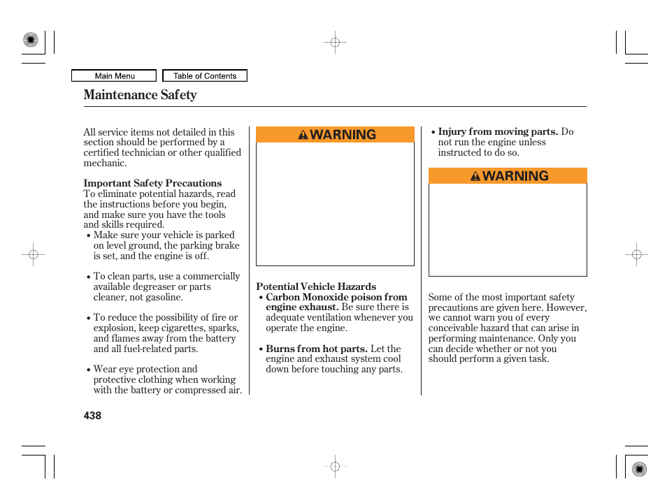 Maintenance safety | Acura 2010 RL User Manual | Page 441 / 551
