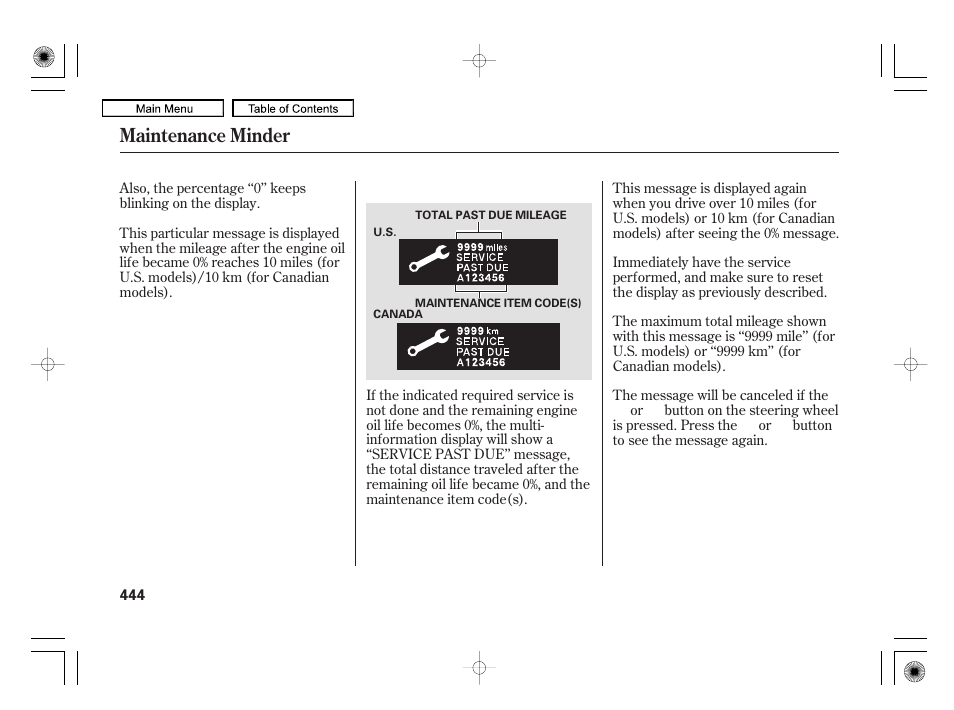 Maintenance minder | Acura 2010 RL User Manual | Page 447 / 551