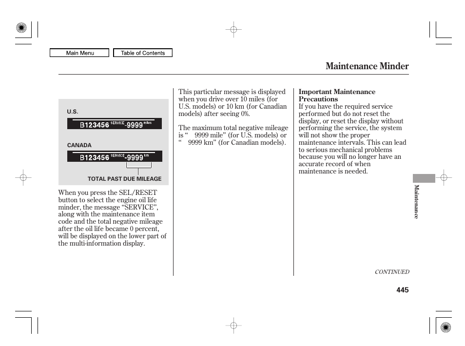 Maintenance minder | Acura 2010 RL User Manual | Page 448 / 551