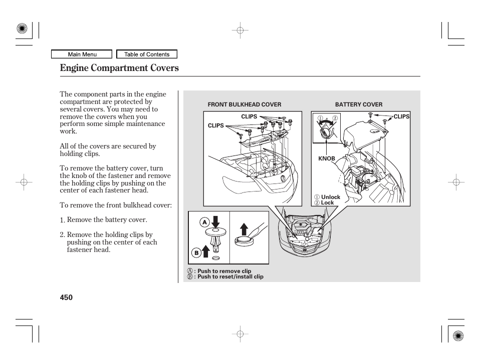 Engine compartment covers | Acura 2010 RL User Manual | Page 453 / 551