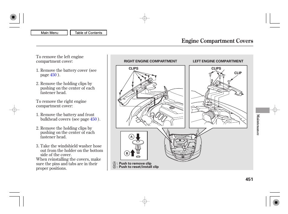 Engine compartment covers | Acura 2010 RL User Manual | Page 454 / 551