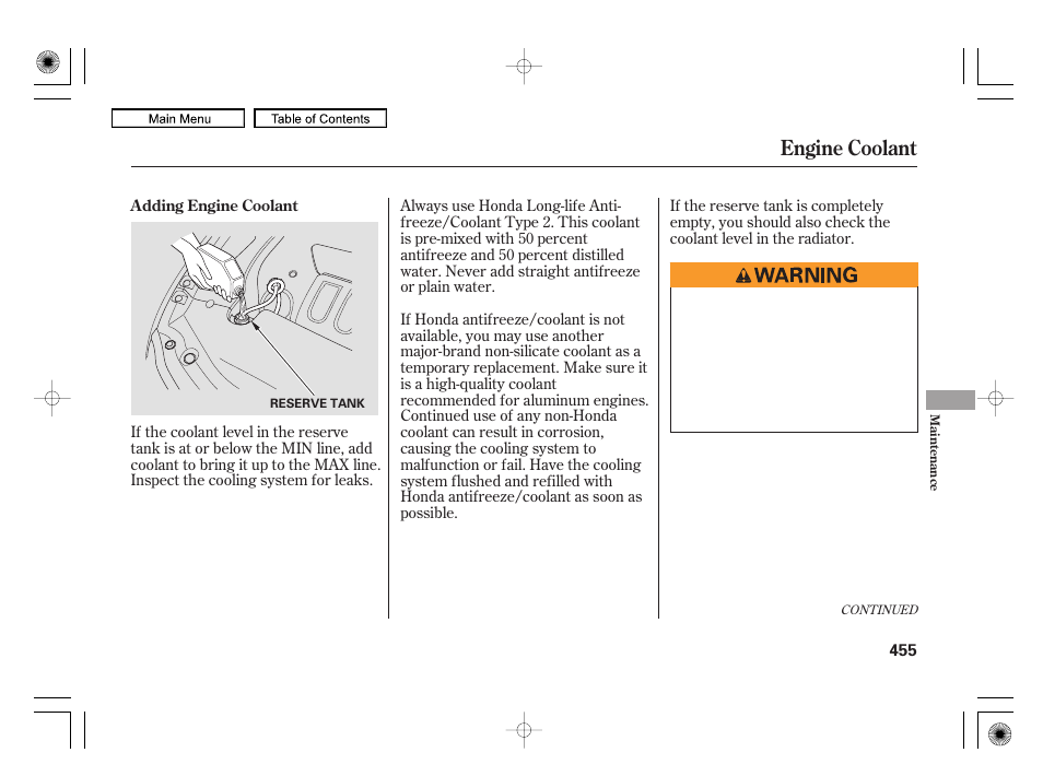 Engine coolant | Acura 2010 RL User Manual | Page 458 / 551