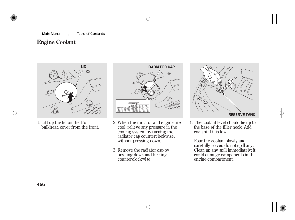 Engine coolant | Acura 2010 RL User Manual | Page 459 / 551